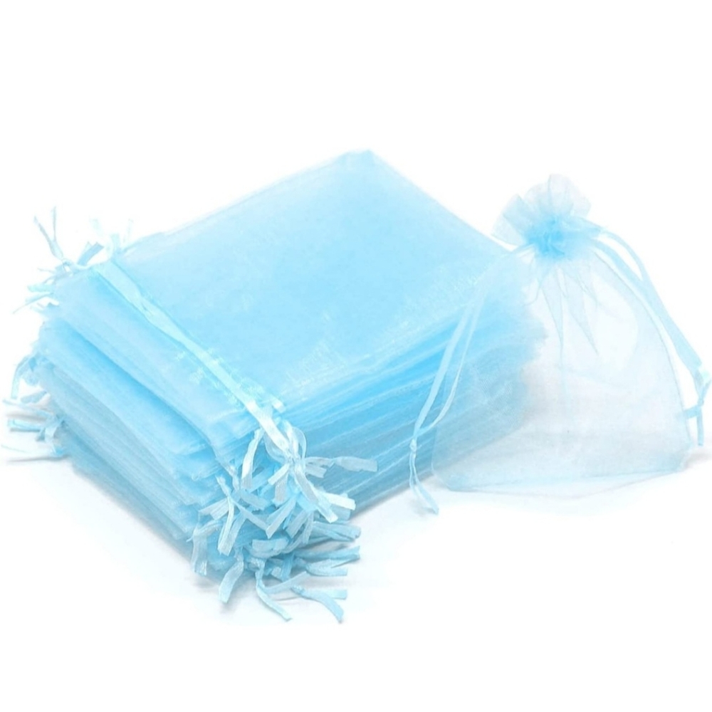 20 Light/Baby Blue Organza Drawstring Bags 4"x6"
